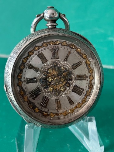 Silver open face pocket watch - open,
