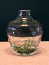 VINTAGE CAITHNESS SCOTTISH ART GLASS VASE Green and Blue  6"