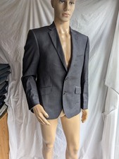 M&S Luxury Mens Blazer Striped Grey Wool Chest 40" Short Length