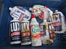 7x Vintage old c1950 washing up liquid bottles etc dug up kitchenalia