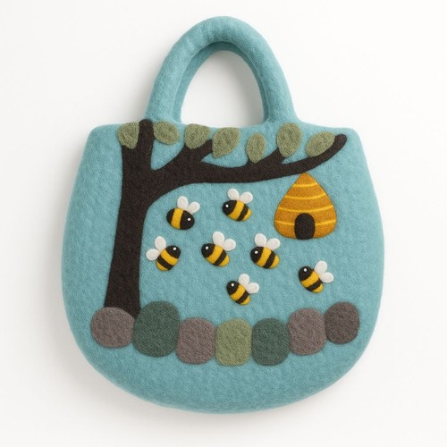 Tree and beehive felted - and, bag