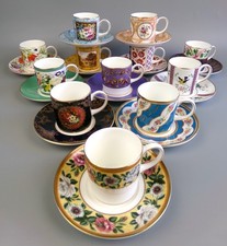 Coalport Coffee Cup Set. 12pc Historic Museum Collection. Bone China. VTG. 150ml