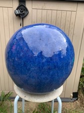 Extra Large Blue Glazed Terracotta Ball / Sphere. 15 inch. Garden Decoration.