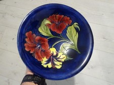 Vintage Moorcroft Hibiscus Dish Shallow Bowl Plate 24.5cm Signed