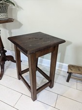 Antique Oak Laboratory Artists Stool Kitchen Solid Angular Hard Wood Design Post