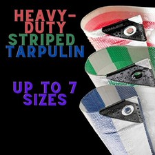Coloured 170gsm Striped Tarpaulin Heavy Duty Market Stall Cover Tarp Sheet