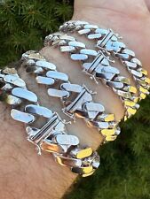 Monaco Cuban Link Bracelet Hollow Rhodium Over Real 925 Silver 9-15mm ITALY