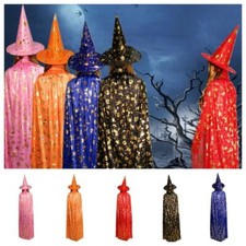 Halloween Cape Hat Witch Wizard Cloak Costume Cosplay Party Props For Kid Adults