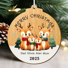 Personalised Wooden Christmas Bauble Tree Decoration Cute Reindeer Family Gift
