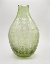 Unusual ARTS & CRAFTS Style ETCHED Bubble Green Glass VASE