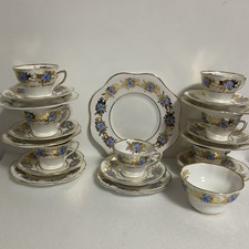 Clare Bone China, 23 Piece Tea Set, Blue, Gold Band Pattern 468 - 7 Trios