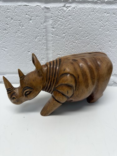 Hand carved wooden rhinoceros - carved,