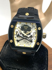 Philipp Plein Mens Watch PWBAA0521 Skull Automatic Silver Black Rubber Band 44mm