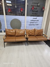 TAN FAUX LEATHER SOFA RETRO