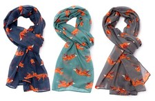 Fox Scarf Navy Blue Grey Green Ladies Womens Foxes Print Christmas Gift