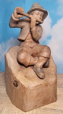 Hand Carved Black Forest Breitenwang Tyrol Austria 1991 Boy Playing Flute 25cm 