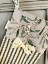 Handmade Christmas Stocking & Velvet Bow / Mistletoe & Faux Oyster Pearl Berries