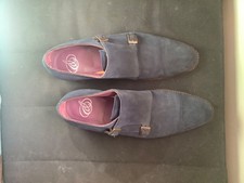 Handmade Blue Suede Double Monk Shoes