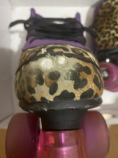 Purple Leopard Print Quad Roller Skates Skating Derby Ladies Adult UK 8 EU42