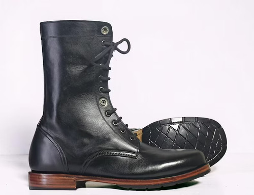 Handmade black leather lace - black,