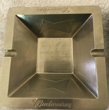 Two Budweiser Metal Ashtrays  11 x 11cm  Free Postage