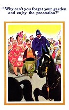 Comic Postcard 1956 Policeman Crowd Duty Royal Parade Horse Manure Barrow Man