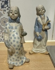 Figurine of Clown  x 2 with Instrument. Porcelain. Vintage. Made In Spain.