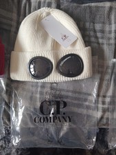 C.P. Company Men's White Cream Beanie Goggle Hat FREE STONE ISLAND GIFT