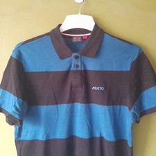 Musto Short Sleeved 2 Button Polo Shirt Size L Blue Striped Collared