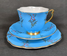 Vintage Bone China Cup, Saucer & Plate Trio ~ BLUE ~ Hand Painted ~ England