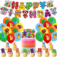 34pcs For Kids Numberblocks Theme Party Decor w/ Banner, Cake Toppers, Balloons