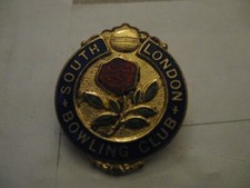 RARE OLD SOUTH LONDON BOWLING CLUB ENAMEL BROOCH PIN BADGE MADE BY MILLER
