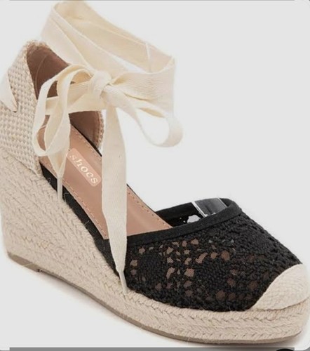 Black crochet sandals lace - black,