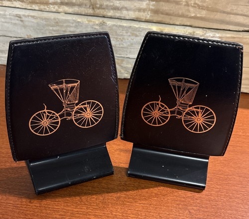 Leather metal bookends - leather, &
