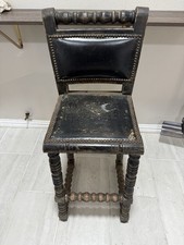 1800s Antique Western Counter Bar Stool Leather Wood Distressed Unique Legs