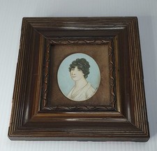 Antique 1894 Hand Painted Miniature Portrait of Lady Signed K. Duke Wood Frame