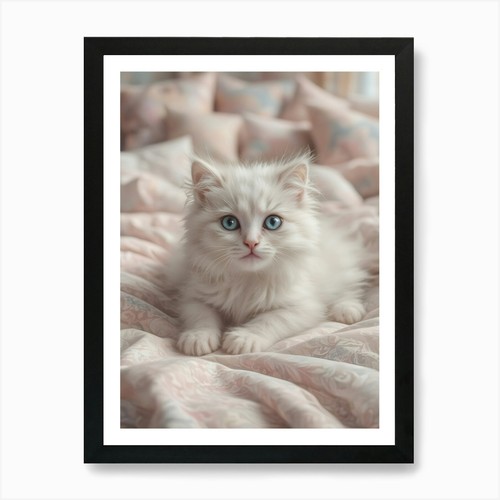 White cat bed art print - cat, a