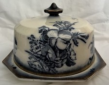 Rare Antique Carlton Ware? 21 cm Cheese Dome & Server Blue Carnations Pattern