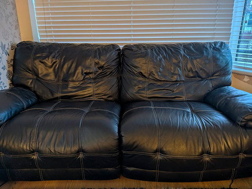 Black leather seater sofa - leather,
