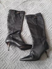 Vintage Burberry Y2k Black Leather Knee Boots Pixie Heel Size 36 Made In Italy