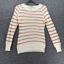 Puff Bear Sweater Womens S Multicolor Striped Pullover Casual Hippie Poetic