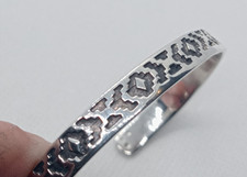 Small Fully Hallmarked 925 Silver Aztac Design Open Cuff Bangle 6.5"  long