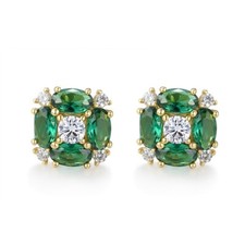 Ladies 9 Carat Gold on Sterling 925 Silver White Sapphire and Emerald Earrings