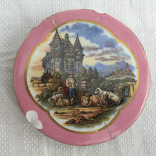 Rare small prattware 'Medieval Mansion' victorian pot lid pratt ware 1860-1880