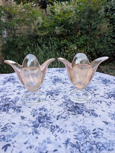 Pair glass tulip vases - of,
