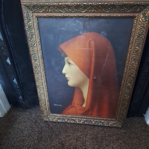 Framed print lady - in, red