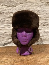 Vintage Childrens Fur Suede Winter Trappers Style Russian Hat. Small Size 56.