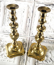 Pair Large Antique Victorian Brass Push Up Candlesticks 12"