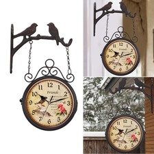 Double Sided Wall Clock - Retro Garden Paddington Station Clock with Bracket