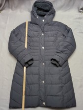 Hollister Womens Long Quilted Coat Large Black Fur Lined Winter Jacket Polyester